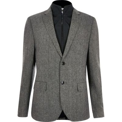 Grey insert slim fit blazer